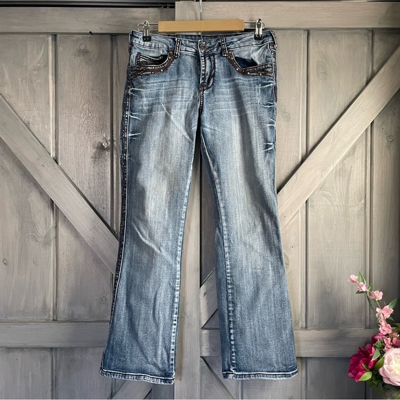 Cowgirl Tuff Show it off III Thick stitch bronze turquoise studds medium wash - Picture 2 of 9